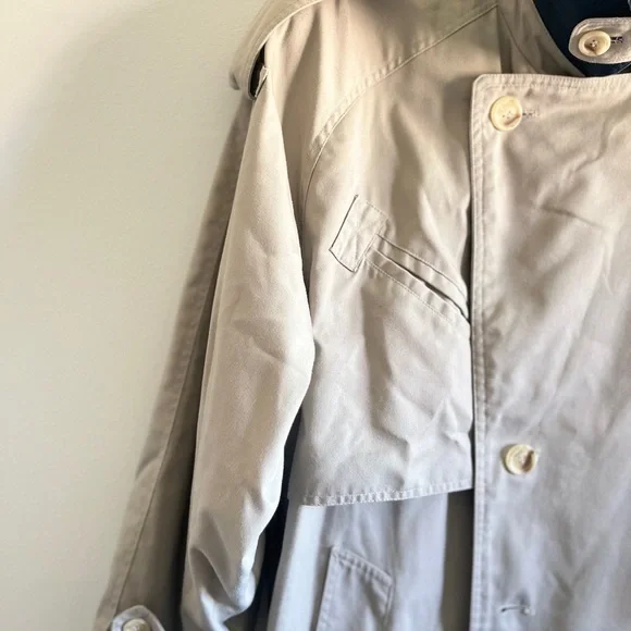 VTG. Geraldo Beige & Navy Double-Breasted Trench Coat Fennel Neck Unisex - Picture 3 of 11